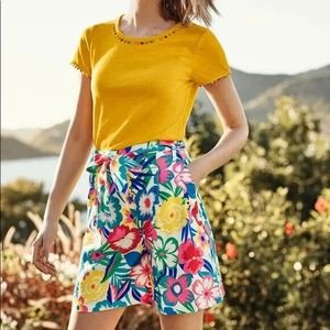 Boden Women’s Berwick Drapey Colorful Floral Print High-Waisted 6” Shorts Sz 12